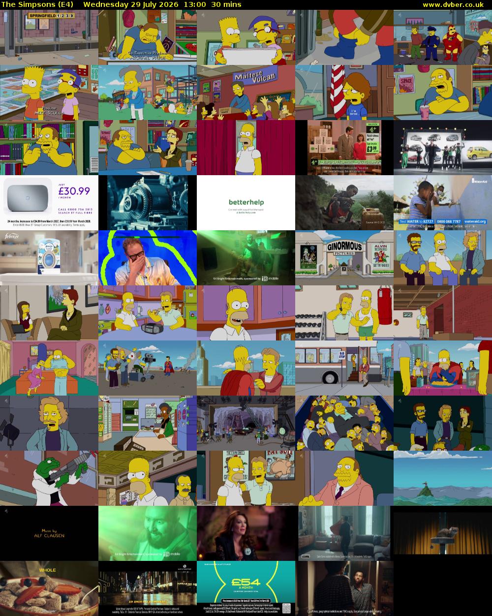 The Simpsons (E4) Wednesday 29 July 2026 13:00 - 13:30