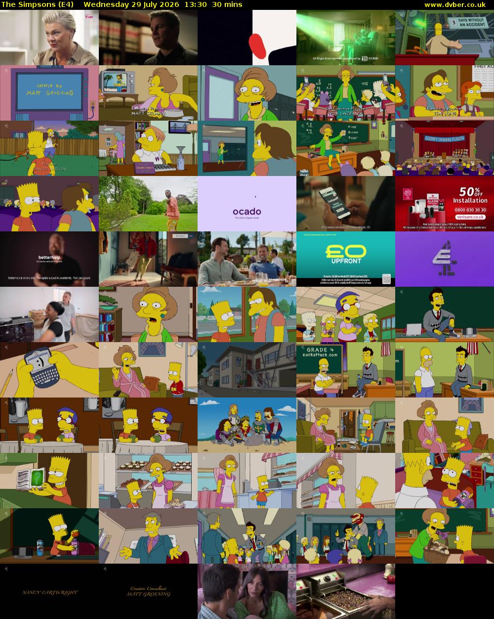 The Simpsons (E4) Wednesday 29 July 2026 13:30 - 14:00