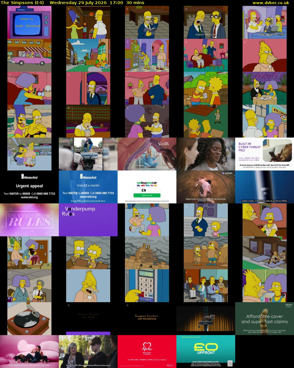 The Simpsons (E4) Wednesday 29 July 2026 17:00 - 17:30