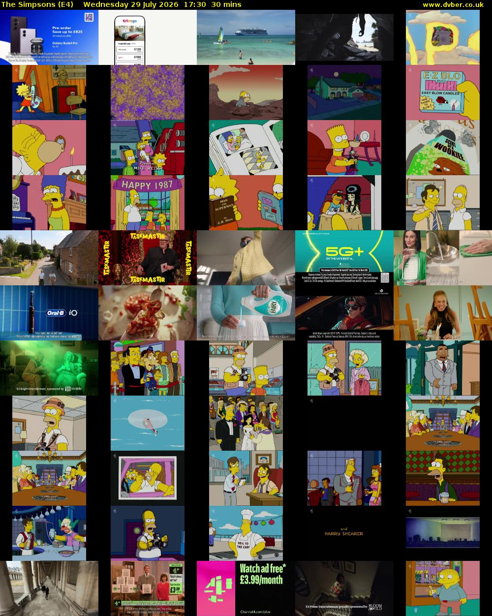 The Simpsons (E4) Wednesday 29 July 2026 17:30 - 18:00