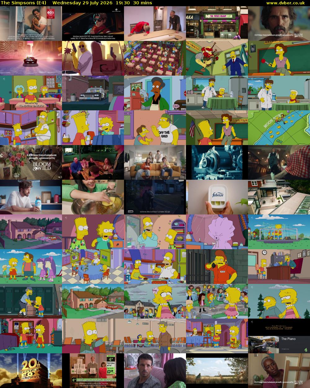 The Simpsons (E4) Wednesday 29 July 2026 19:30 - 20:00