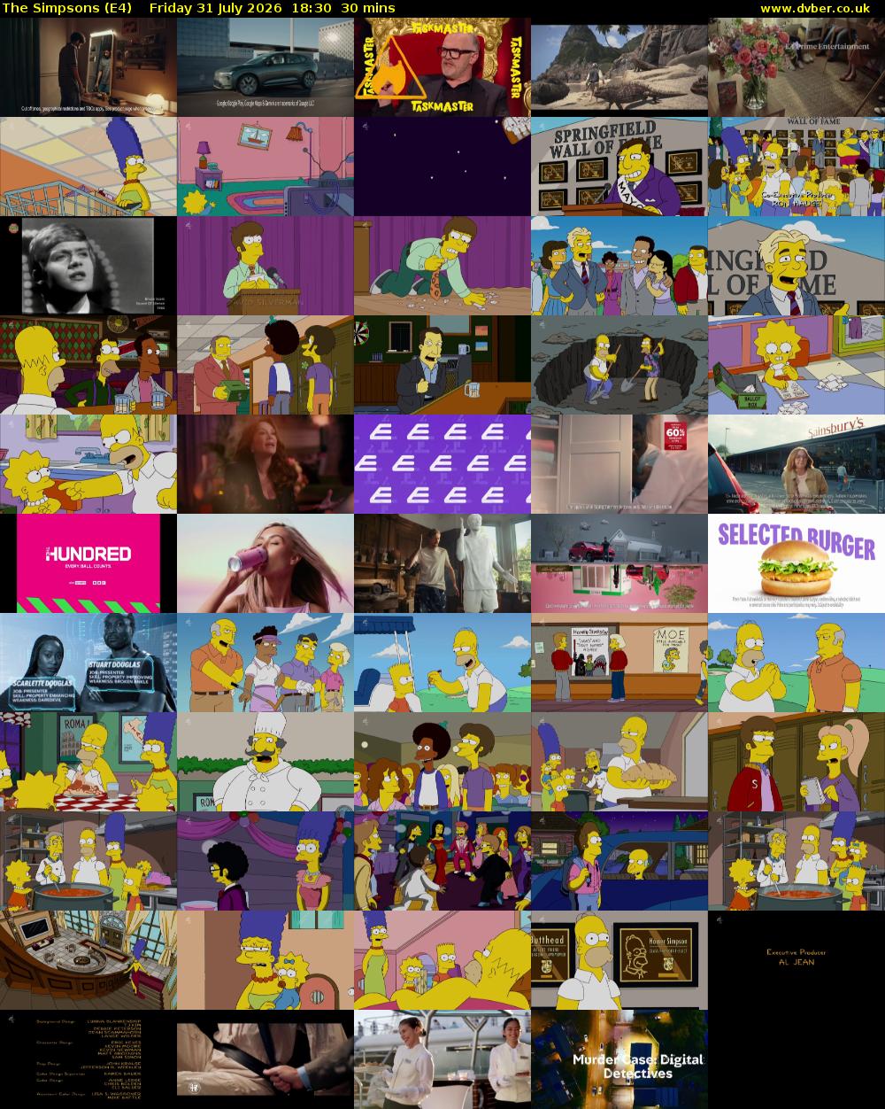 The Simpsons (E4) Friday 31 July 2026 18:30 - 19:00