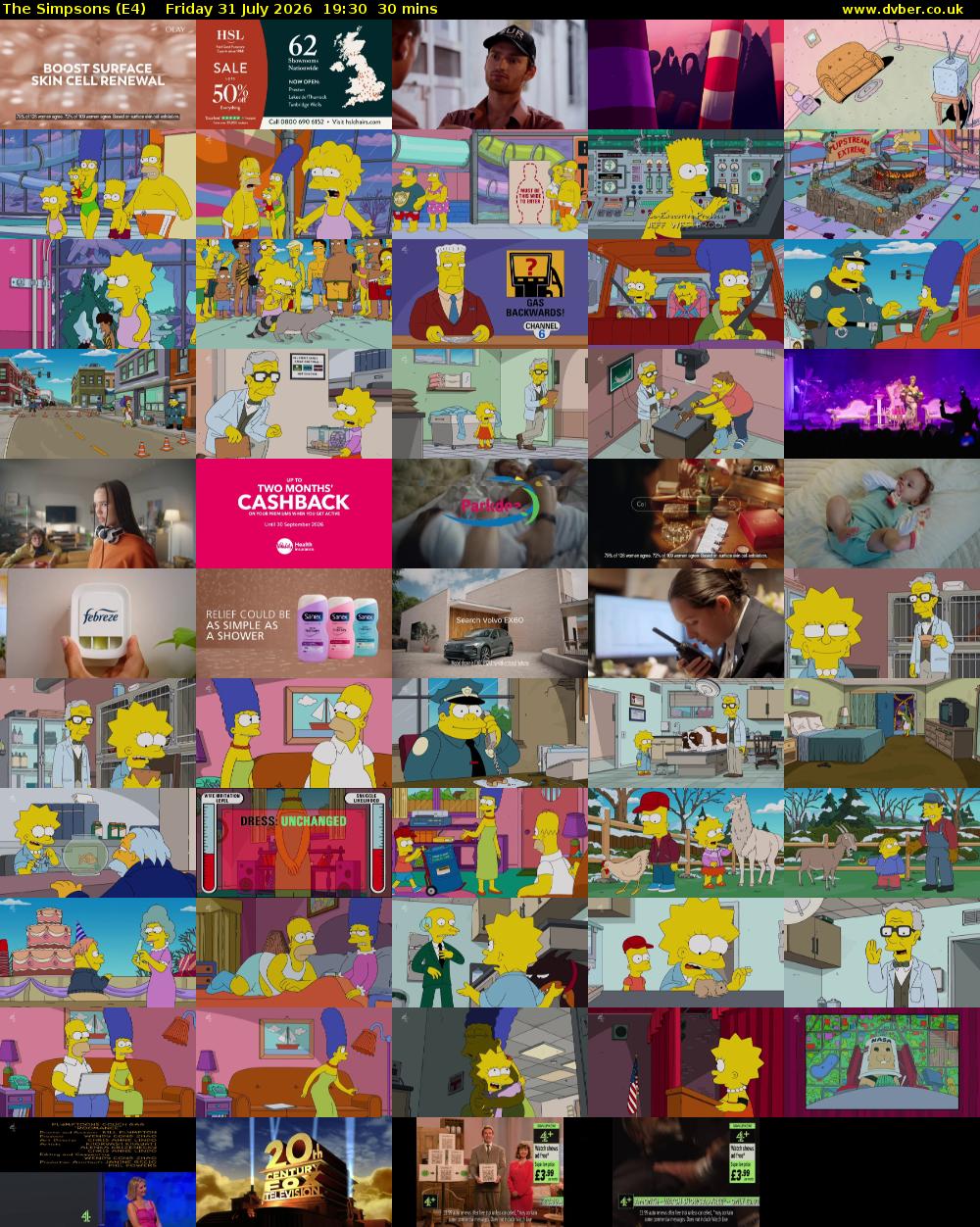 The Simpsons (E4) Friday 31 July 2026 19:30 - 20:00