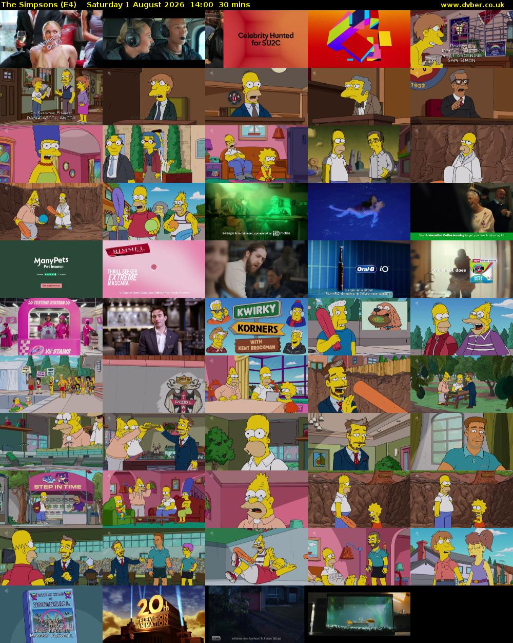 The Simpsons (E4) Saturday 1 August 2026 14:00 - 14:30