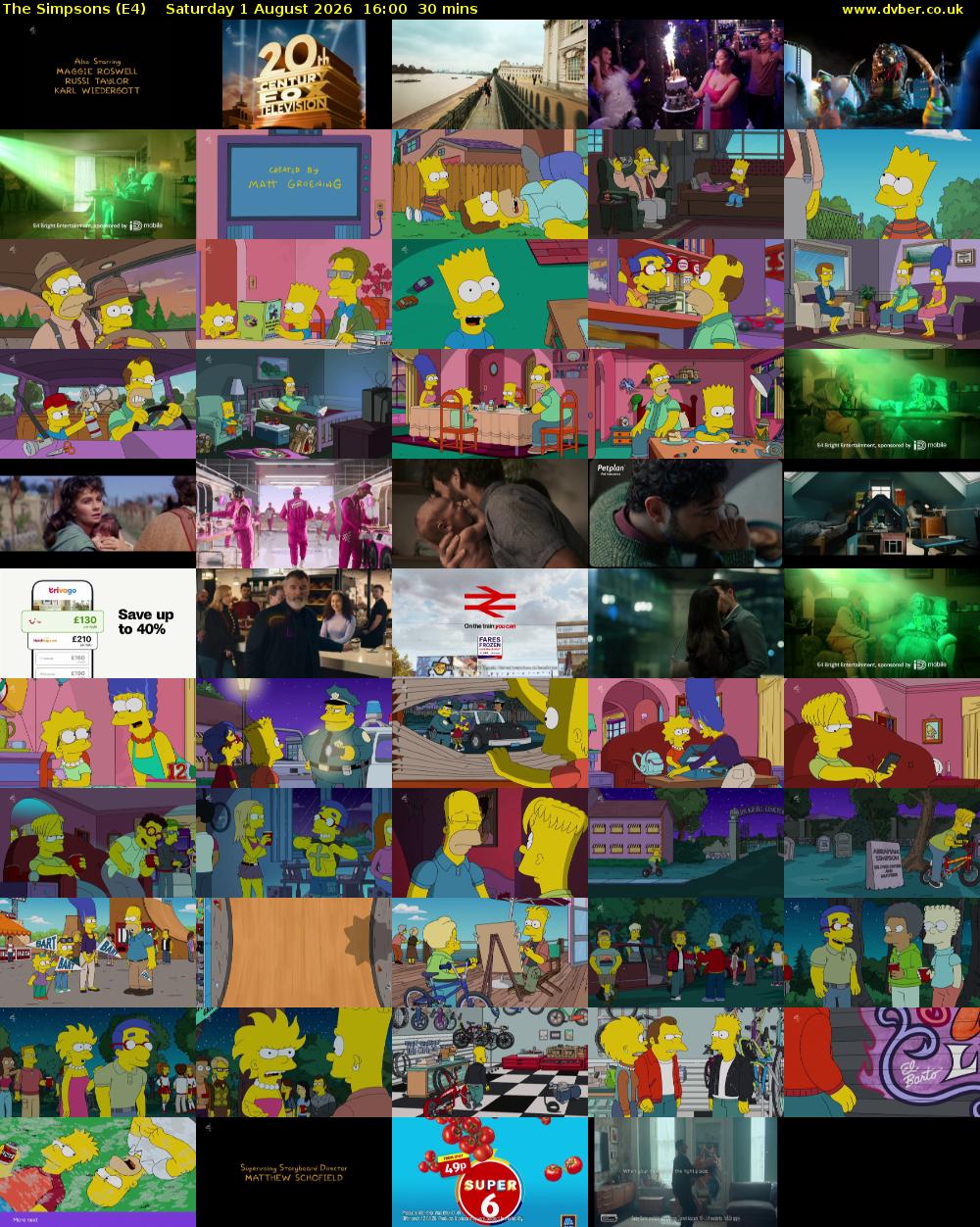The Simpsons (E4) Saturday 1 August 2026 16:00 - 16:30