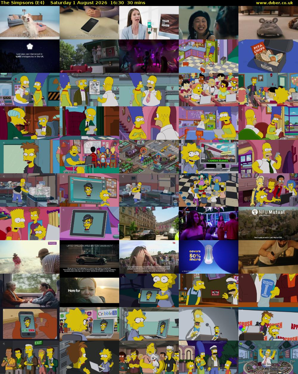 The Simpsons (E4) Saturday 1 August 2026 16:30 - 17:00