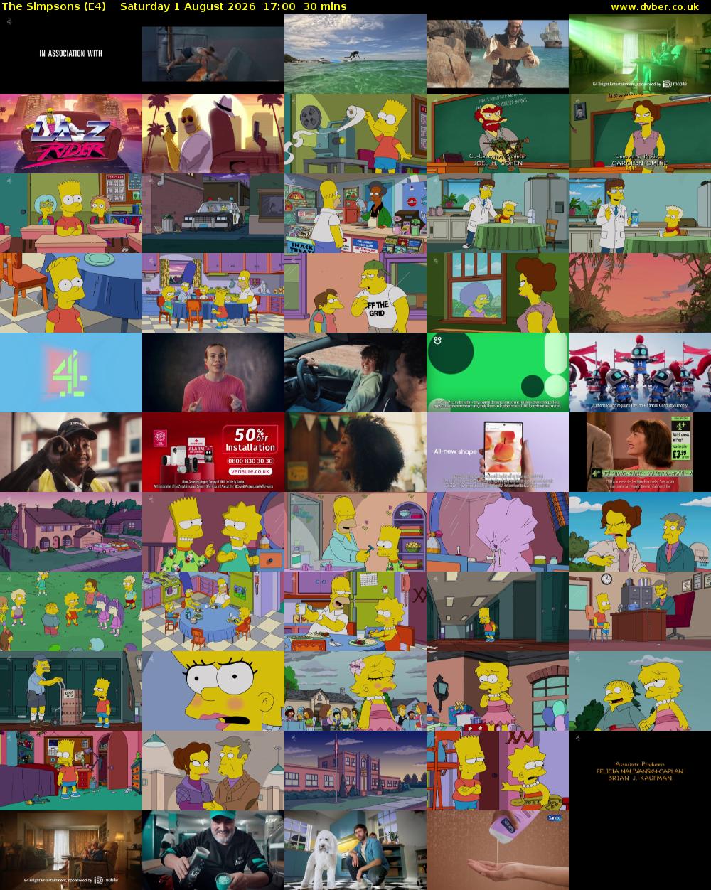The Simpsons (E4) Saturday 1 August 2026 17:00 - 17:30