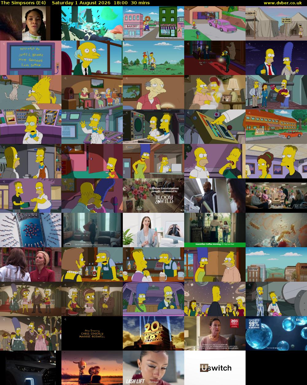 The Simpsons (E4) Saturday 1 August 2026 18:00 - 18:30