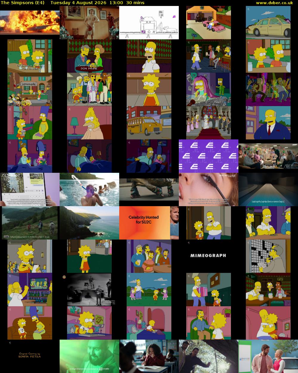 The Simpsons (E4) Tuesday 4 August 2026 13:00 - 13:30