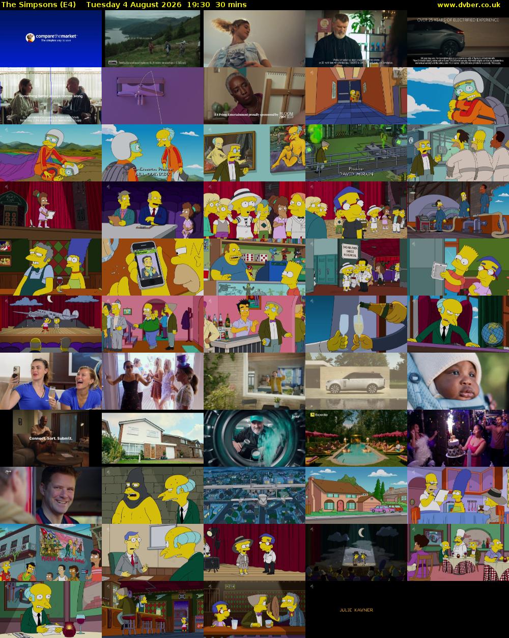 The Simpsons (E4) Tuesday 4 August 2026 19:30 - 20:00