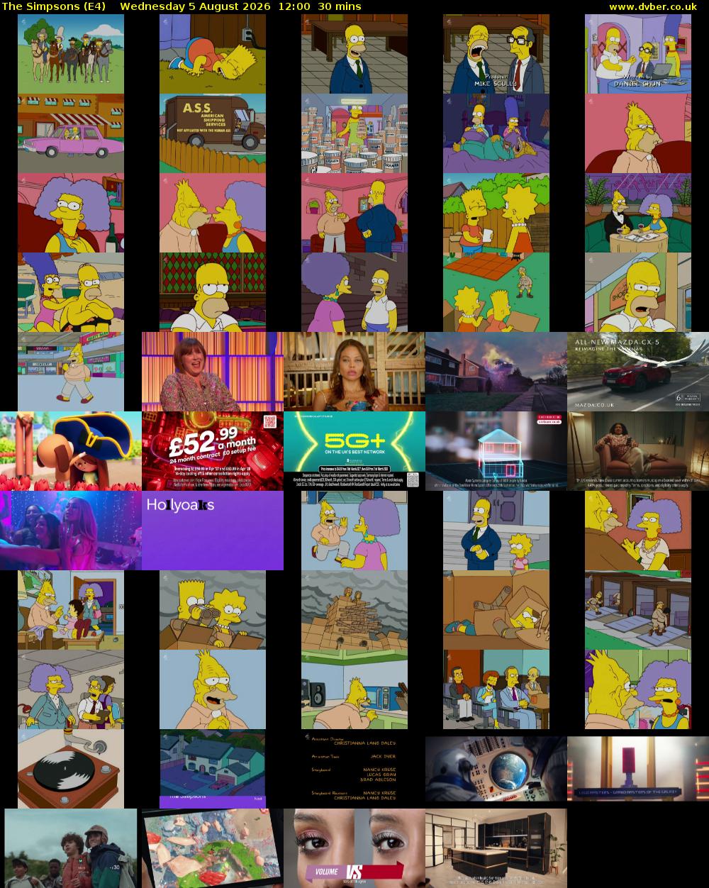 The Simpsons (E4) Wednesday 5 August 2026 12:00 - 12:30