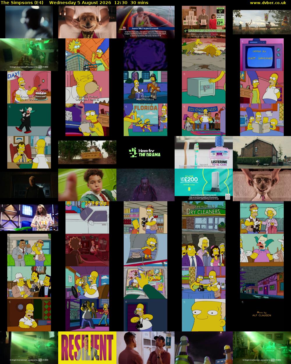 The Simpsons (E4) Wednesday 5 August 2026 12:30 - 13:00