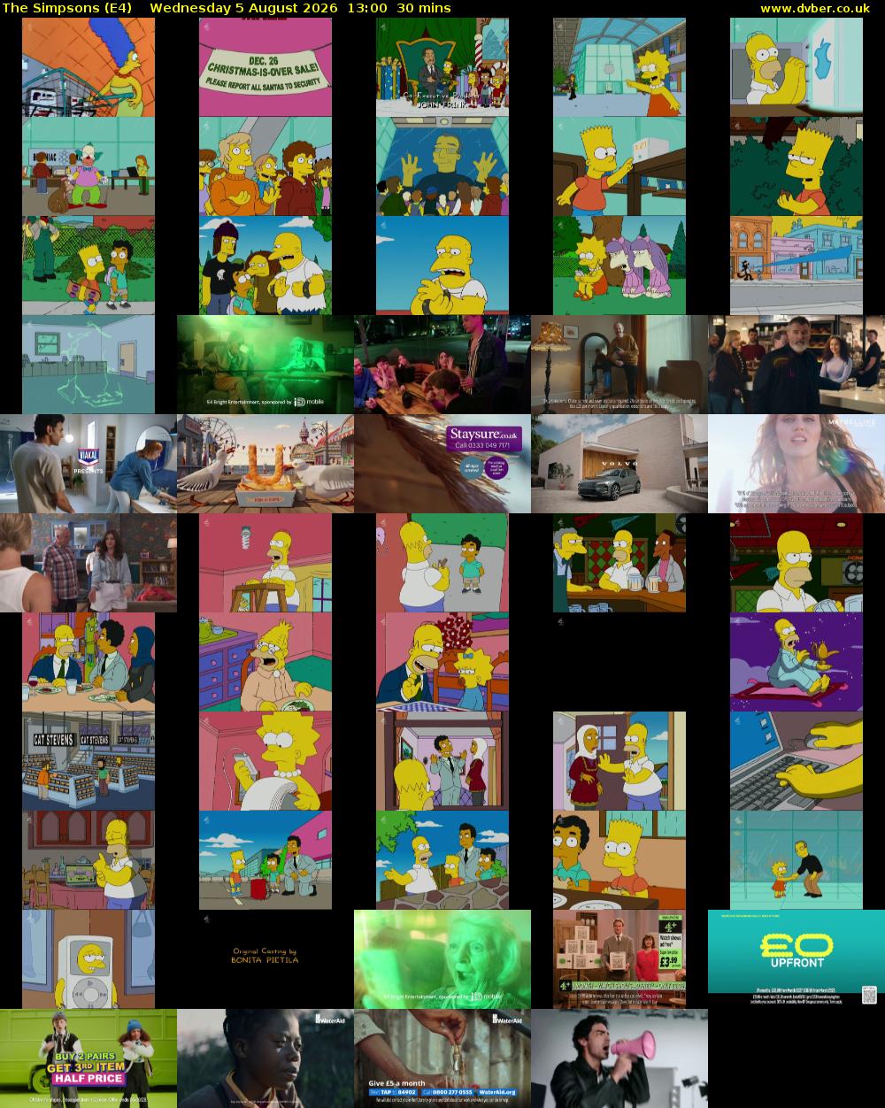 The Simpsons (E4) Wednesday 5 August 2026 13:00 - 13:30