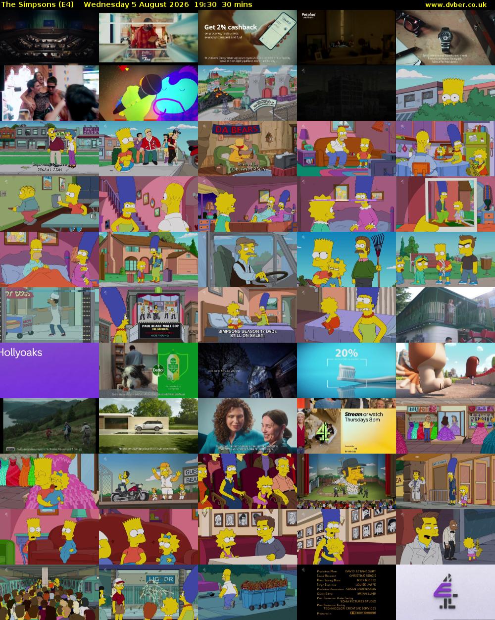 The Simpsons (E4) Wednesday 5 August 2026 19:30 - 20:00