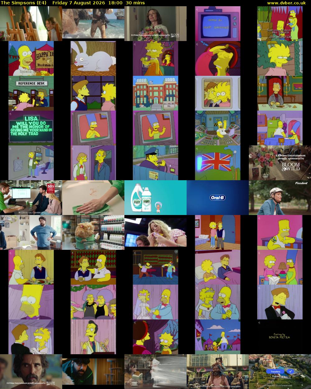 The Simpsons (E4) Friday 7 August 2026 18:00 - 18:30