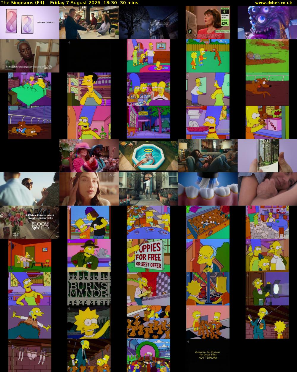 The Simpsons (E4) Friday 7 August 2026 18:30 - 19:00
