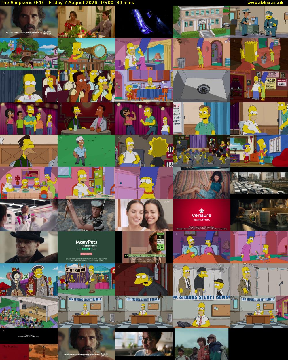 The Simpsons (E4) Friday 7 August 2026 19:00 - 19:30