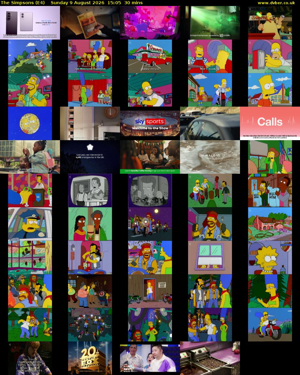 The Simpsons (E4) Sunday 9 August 2026 15:05 - 15:35