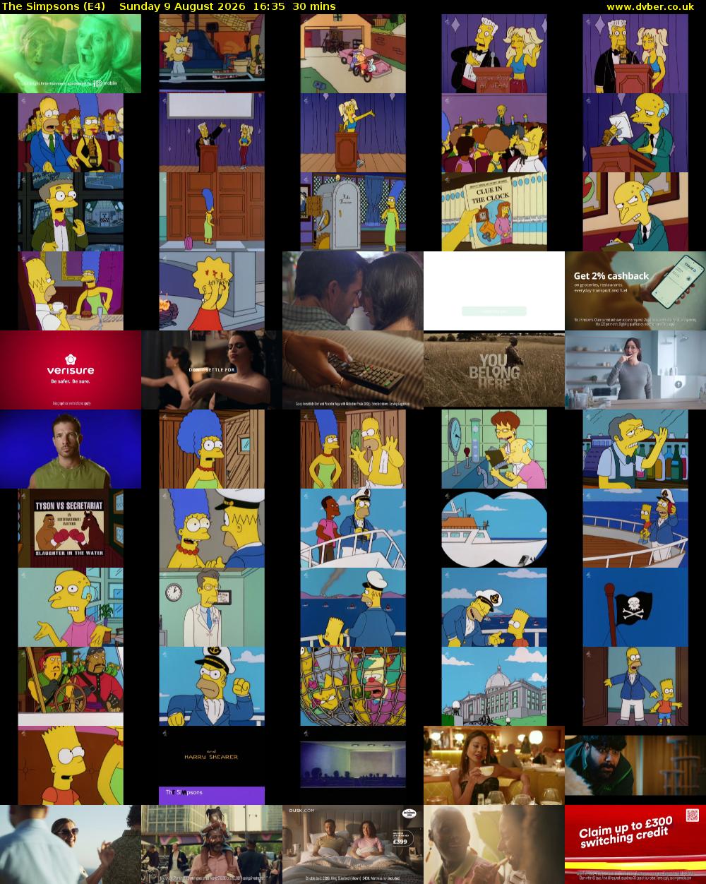 The Simpsons (E4) Sunday 9 August 2026 16:35 - 17:05