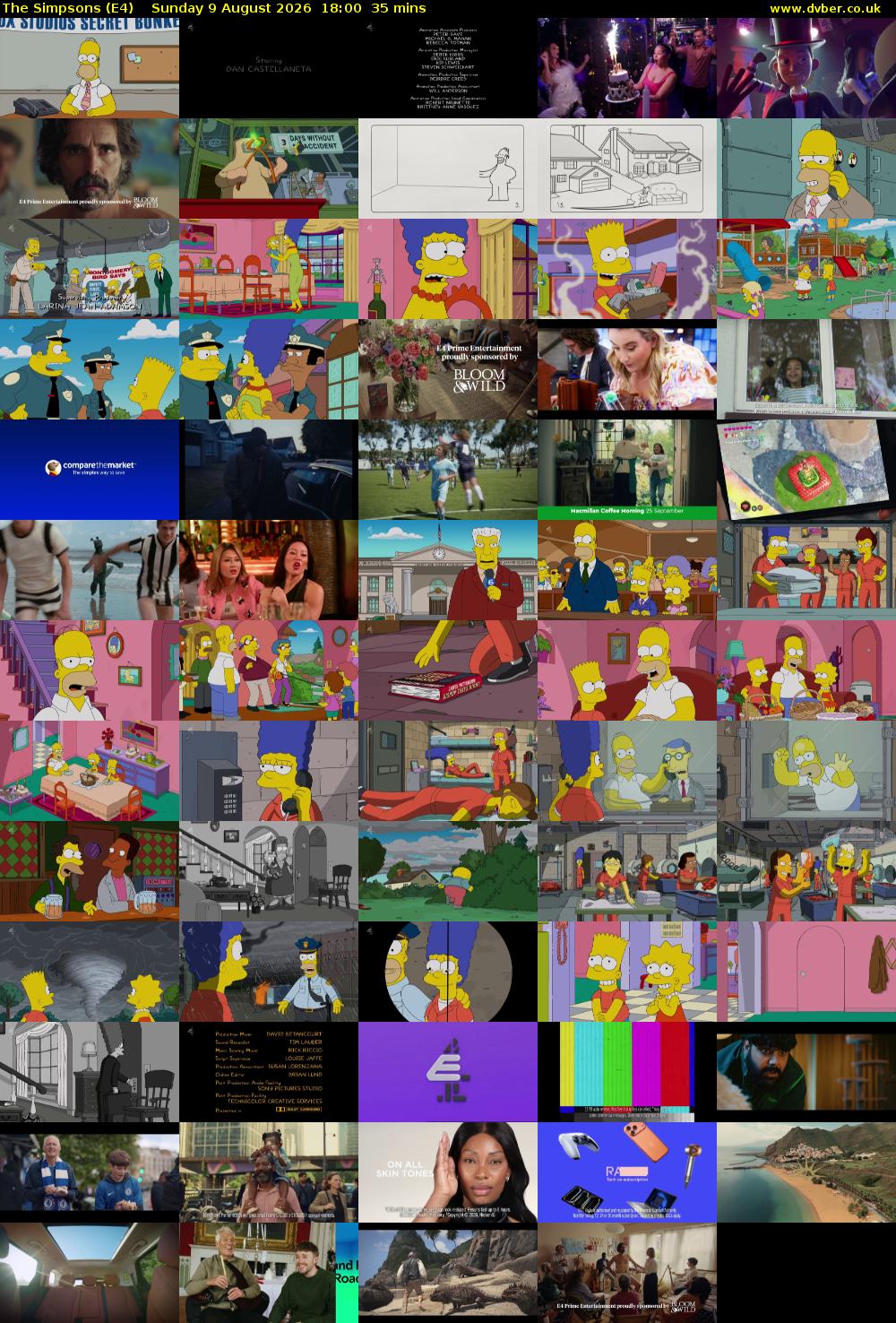 The Simpsons (E4) Sunday 9 August 2026 18:00 - 18:35