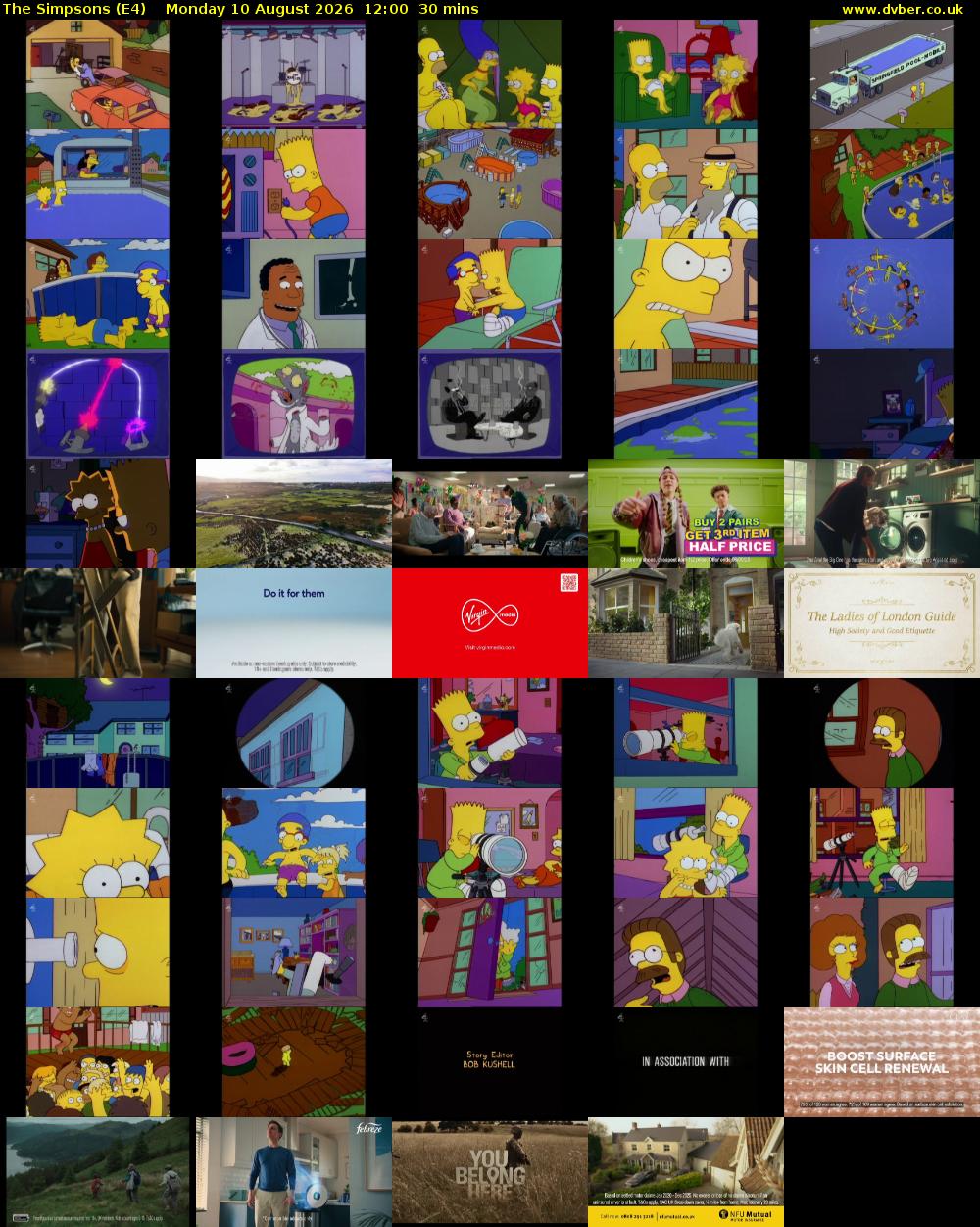The Simpsons (E4) Monday 10 August 2026 12:00 - 12:30