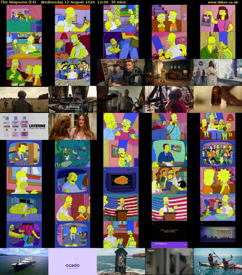 The Simpsons (E4) Wednesday 12 August 2026 12:00 - 12:30