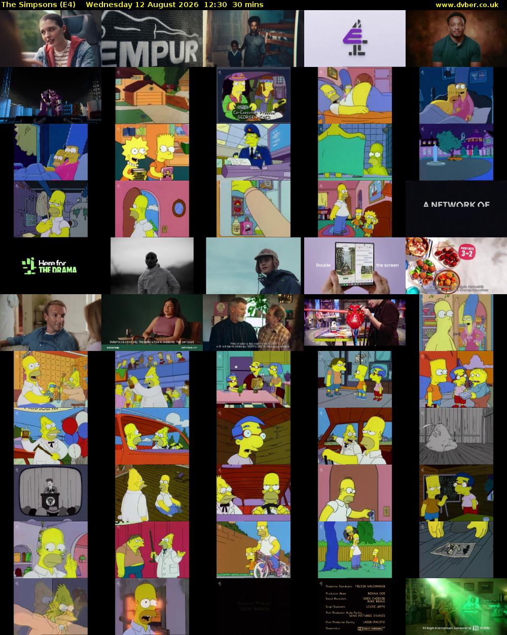 The Simpsons (E4) Wednesday 12 August 2026 12:30 - 13:00