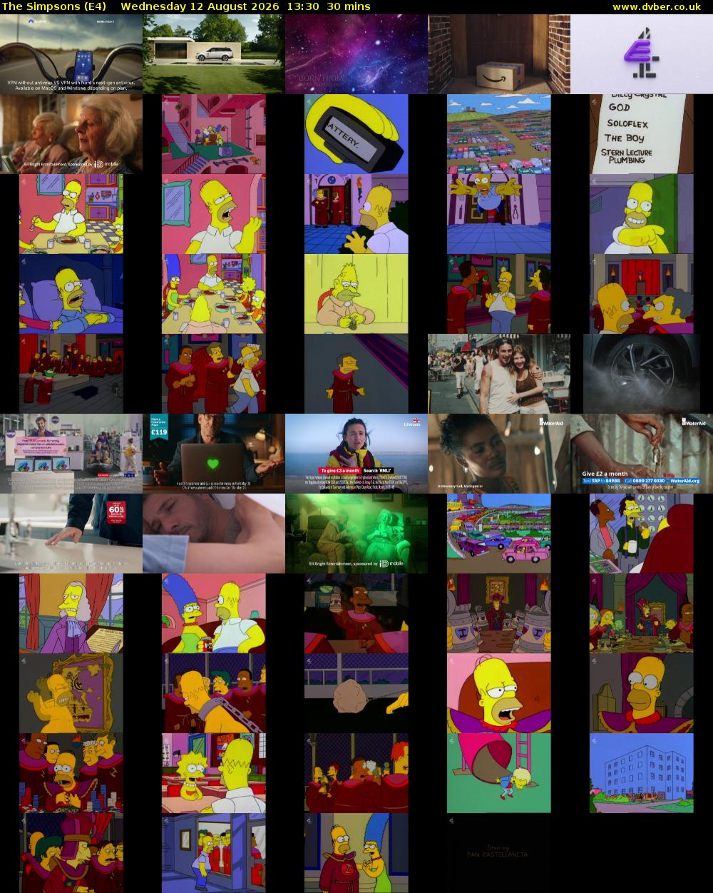 The Simpsons (E4) Wednesday 12 August 2026 13:30 - 14:00