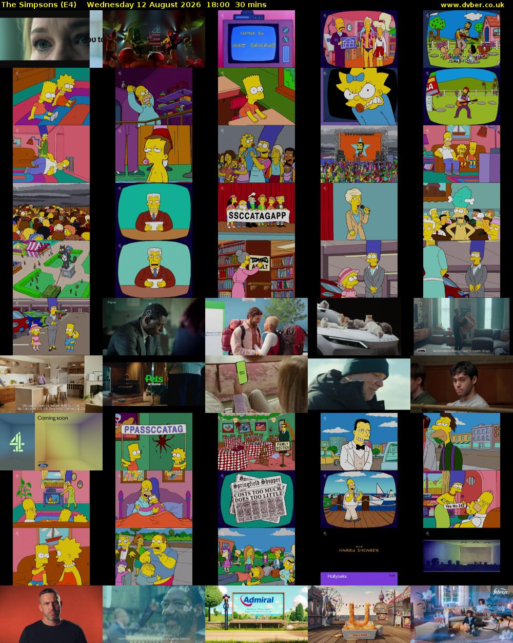 The Simpsons (E4) Wednesday 12 August 2026 18:00 - 18:30