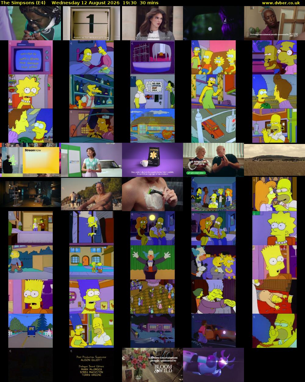 The Simpsons (E4) Wednesday 12 August 2026 19:30 - 20:00