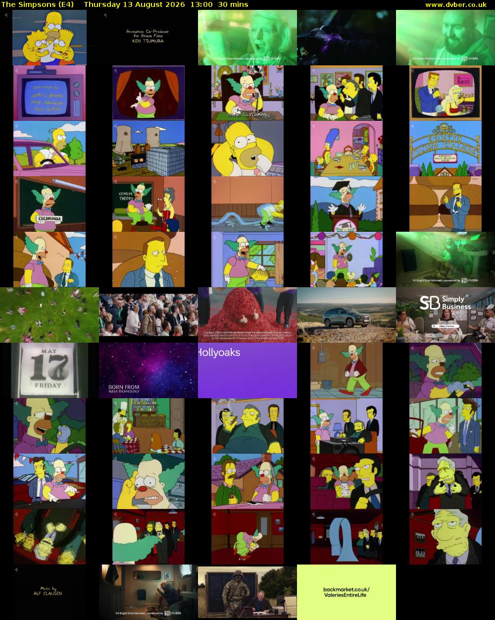The Simpsons (E4) Thursday 13 August 2026 13:00 - 13:30