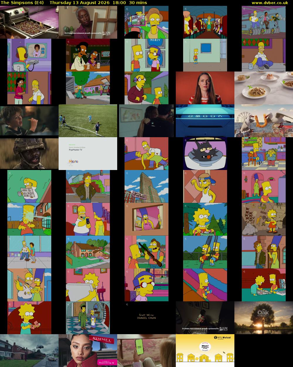 The Simpsons (E4) Thursday 13 August 2026 18:00 - 18:30
