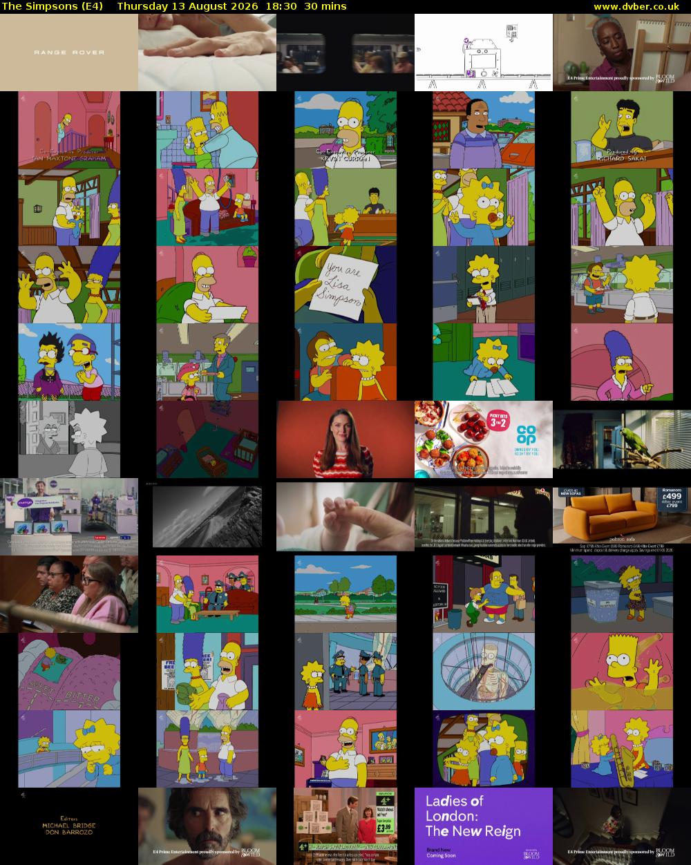 The Simpsons (E4) Thursday 13 August 2026 18:30 - 19:00