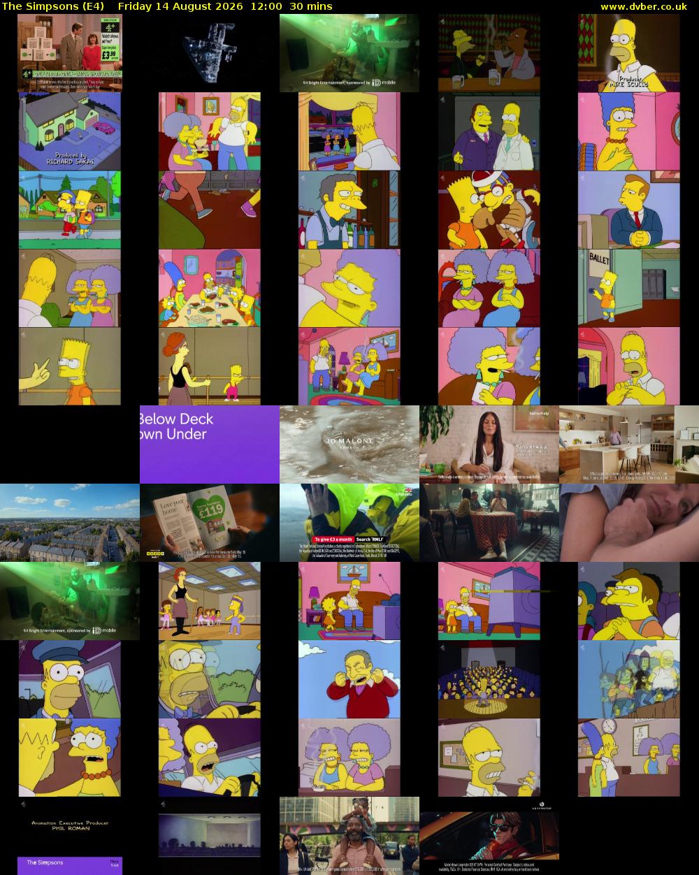 The Simpsons (E4) Friday 14 August 2026 12:00 - 12:30