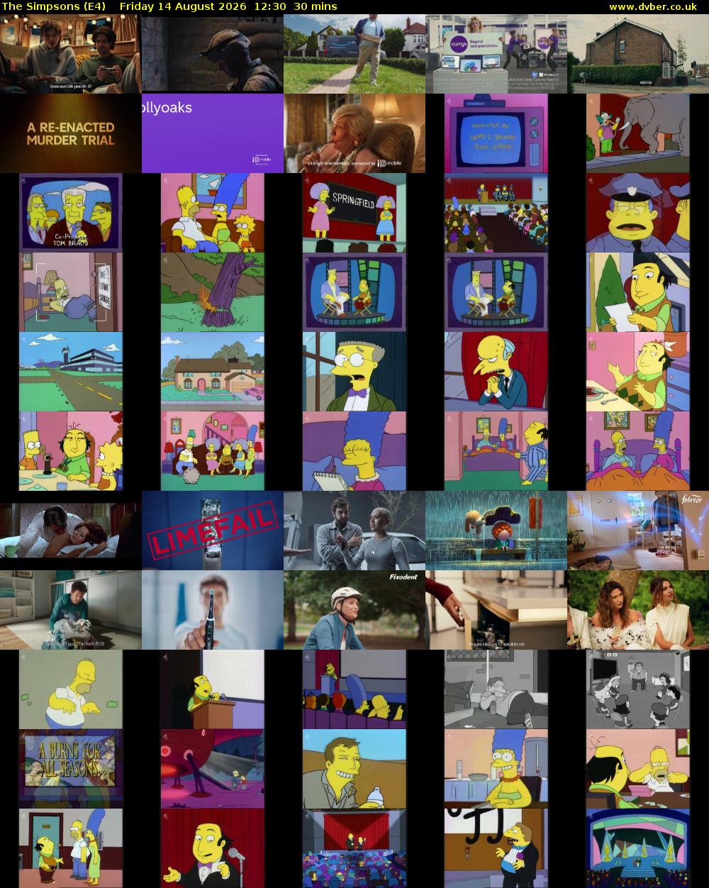 The Simpsons (E4) Friday 14 August 2026 12:30 - 13:00