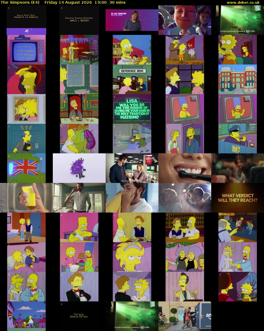 The Simpsons (E4) Friday 14 August 2026 13:00 - 13:30