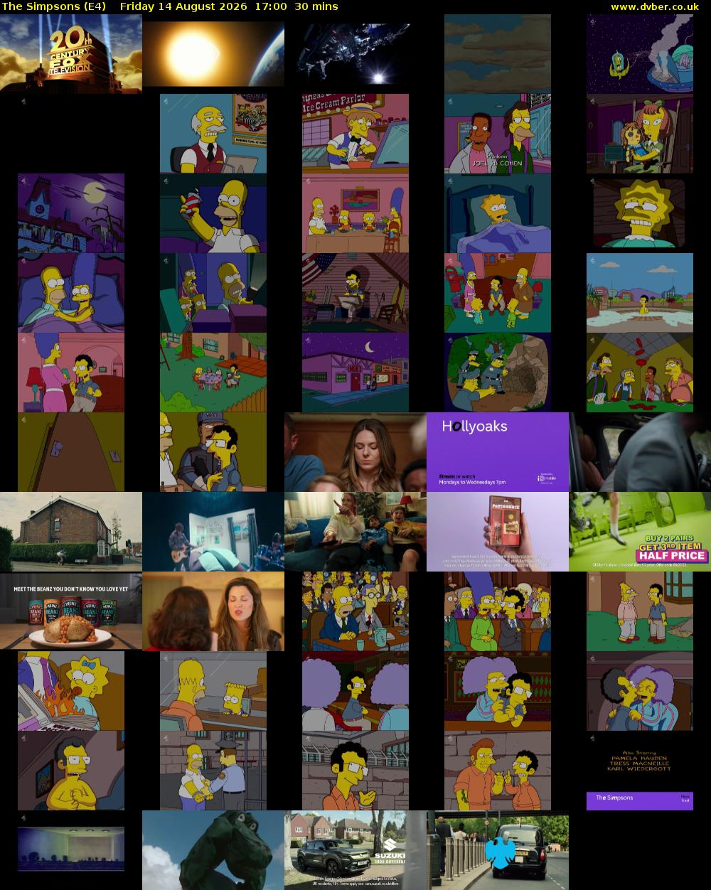 The Simpsons (E4) Friday 14 August 2026 17:00 - 17:30