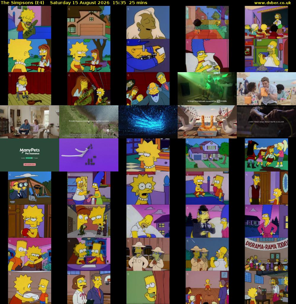 The Simpsons (E4) Saturday 15 August 2026 15:35 - 16:00