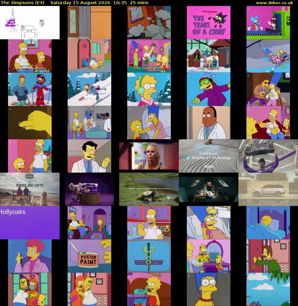 The Simpsons (E4) Saturday 15 August 2026 16:35 - 17:00
