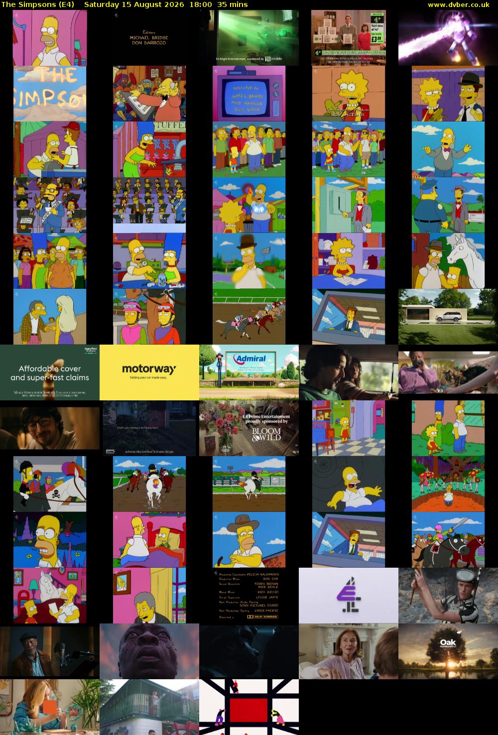 The Simpsons (E4) Saturday 15 August 2026 18:00 - 18:35