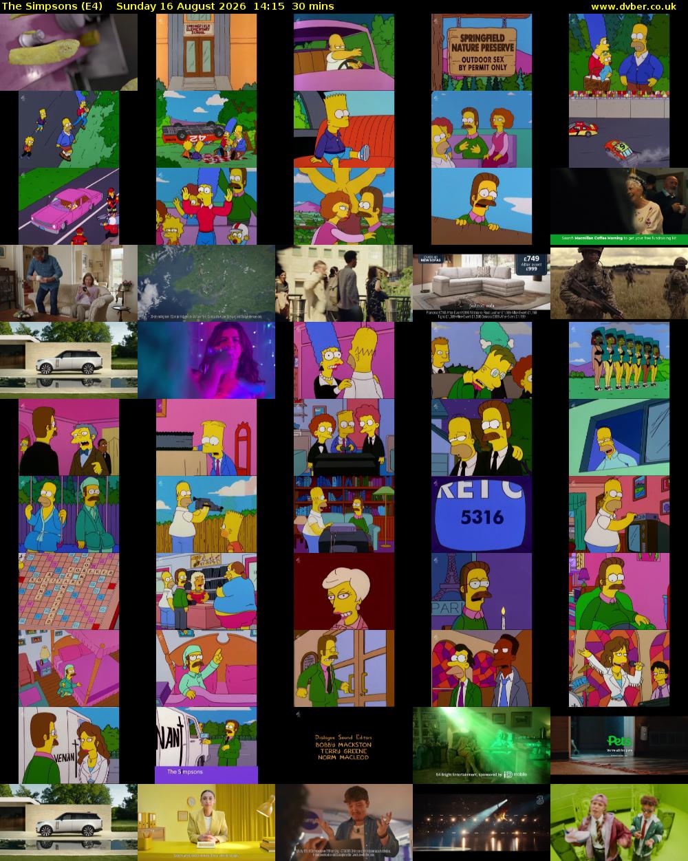 The Simpsons (E4) Sunday 16 August 2026 14:15 - 14:45