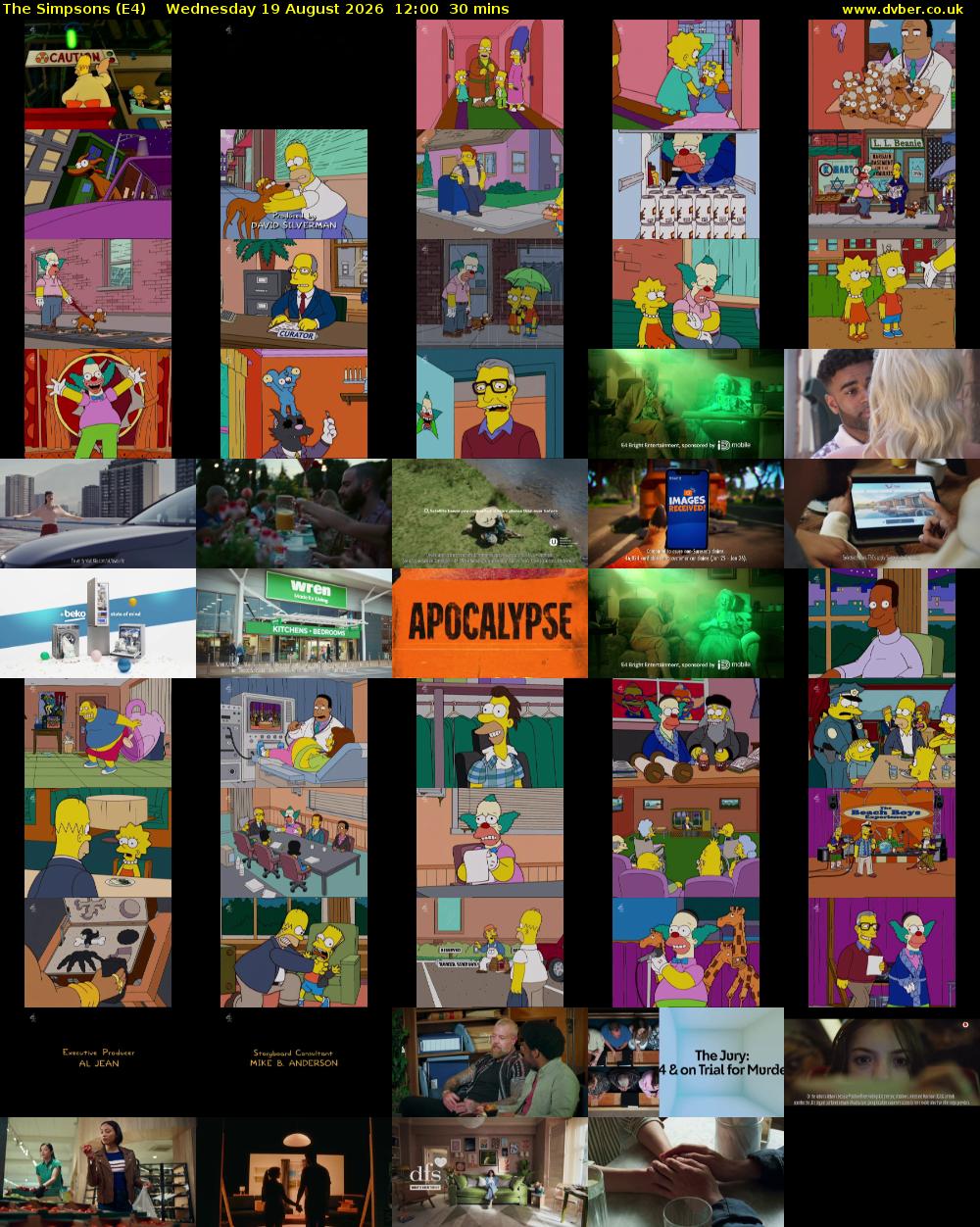 The Simpsons (E4) Wednesday 19 August 2026 12:00 - 12:30
