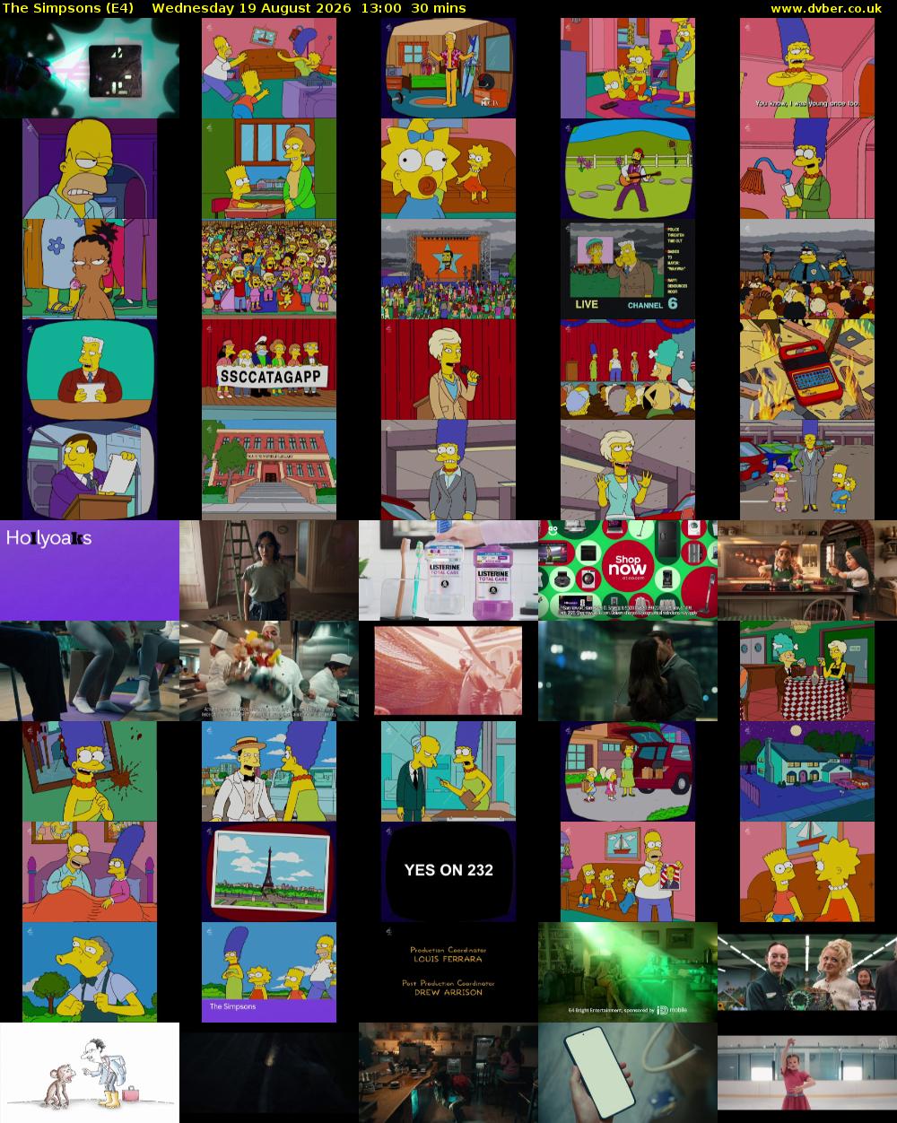 The Simpsons (E4) Wednesday 19 August 2026 13:00 - 13:30