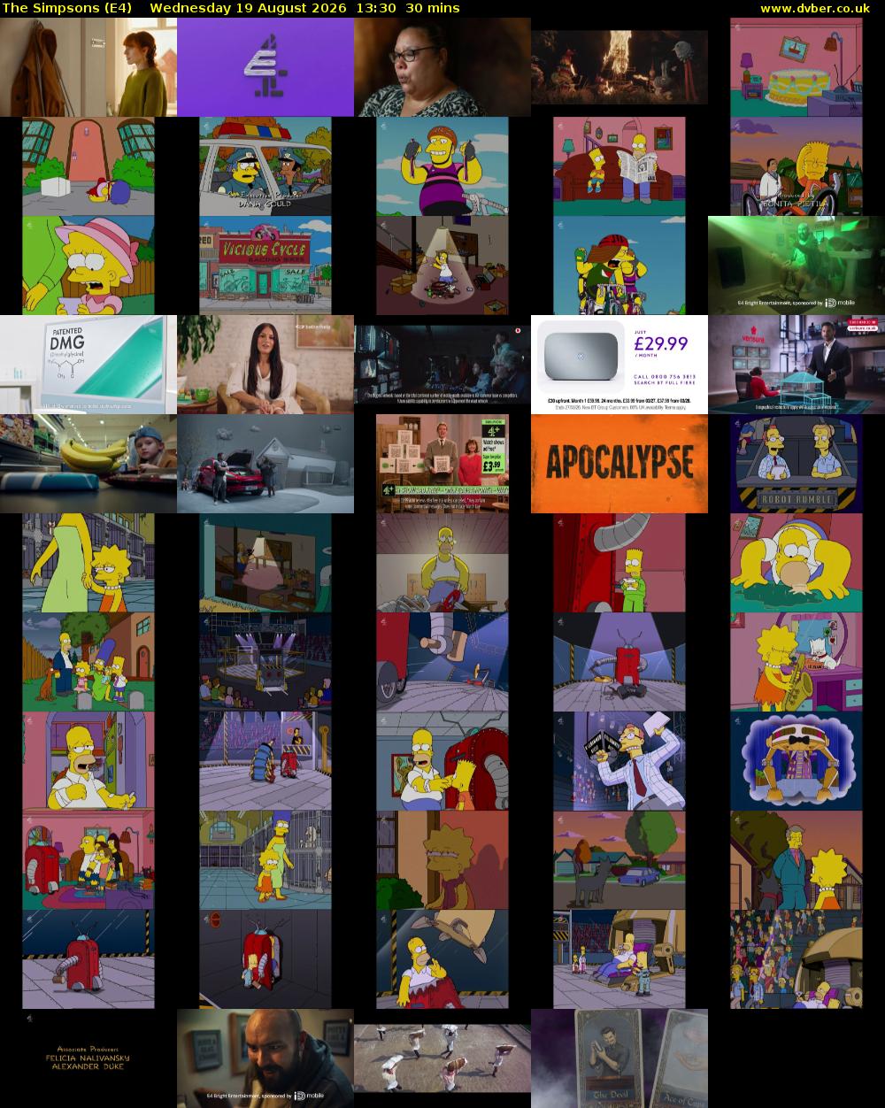 The Simpsons (E4) Wednesday 19 August 2026 13:30 - 14:00