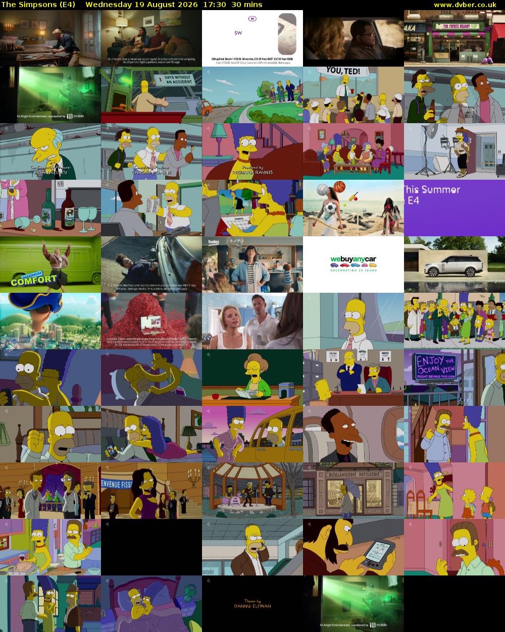 The Simpsons (E4) Wednesday 19 August 2026 17:30 - 18:00
