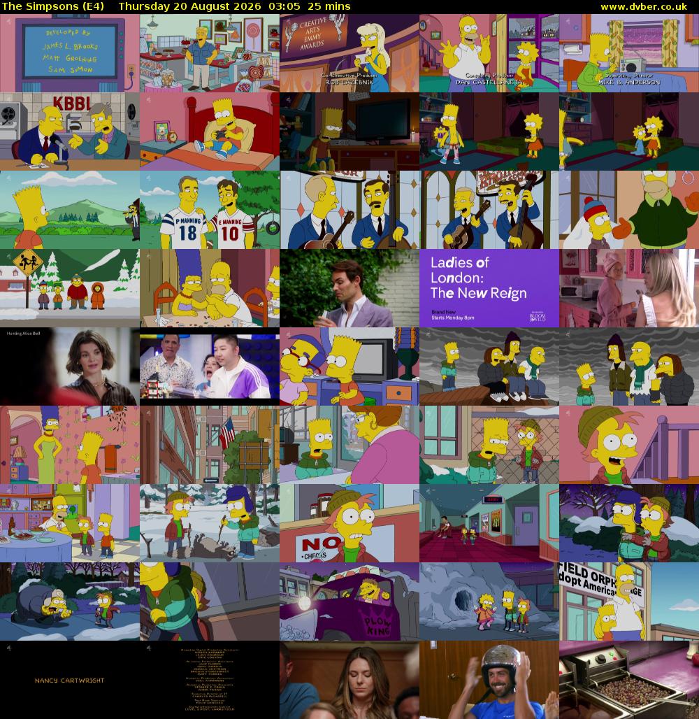 The Simpsons (E4) Thursday 20 August 2026 03:05 - 03:30