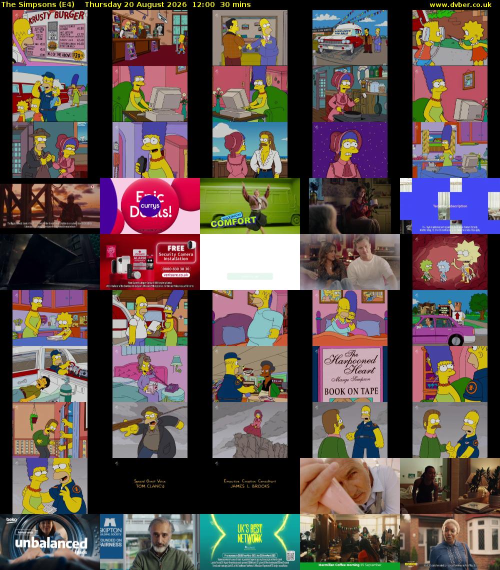 The Simpsons (E4) Thursday 20 August 2026 12:00 - 12:30
