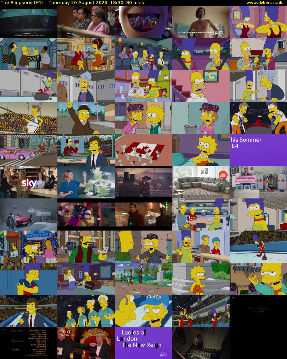The Simpsons (E4) Thursday 20 August 2026 18:30 - 19:00