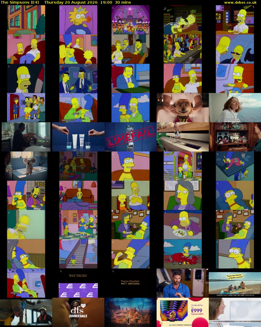 The Simpsons (E4) Thursday 20 August 2026 19:00 - 19:30