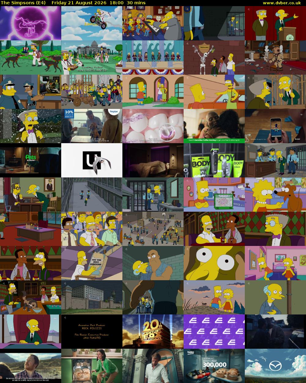 The Simpsons (E4) Friday 21 August 2026 18:00 - 18:30